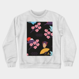 Japan Aesthetic Pattern On Black Crewneck Sweatshirt